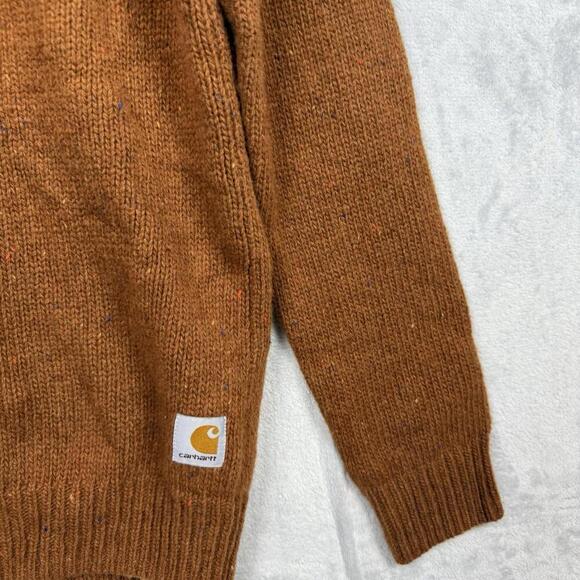 Carhartt WIP Morris Sweater Chianti Heather Men’s Small Logo Patch Knit Brown - Picture 5 of 10